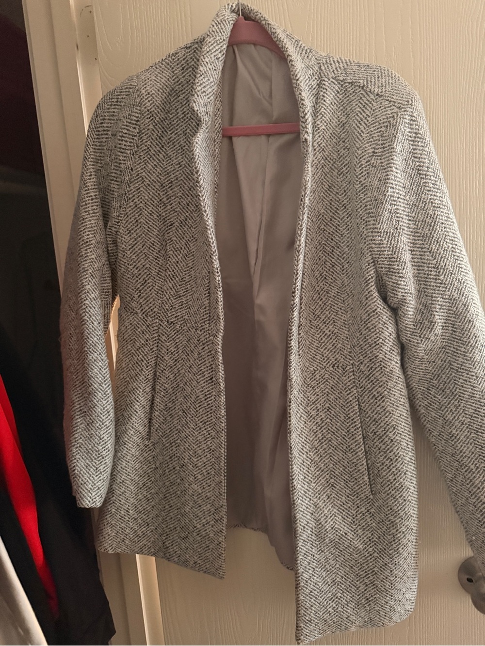 Vici Gray Herringbone Open-Front Blazer
